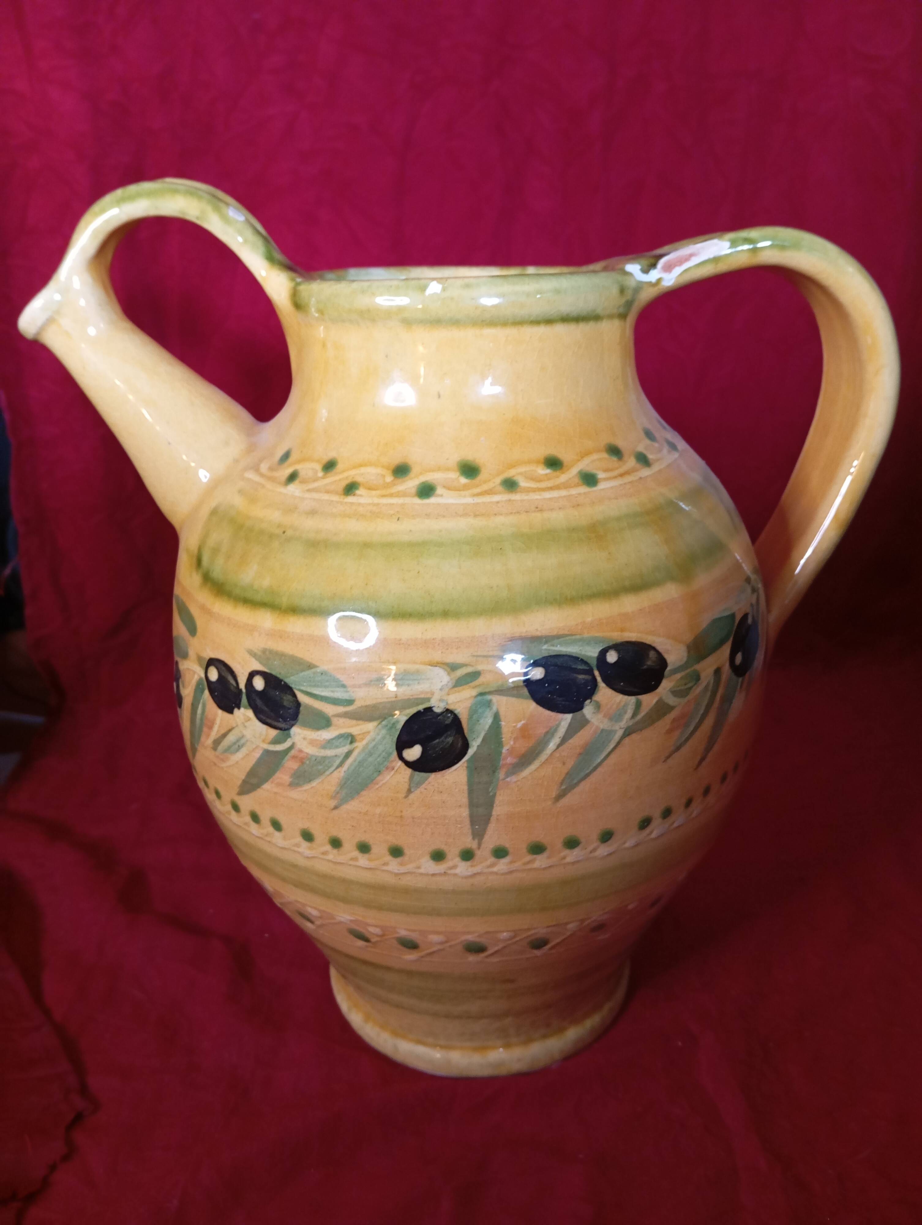 VINTAGE PROVENCAL POTTERY JAR PITCHER OLIVE DECOR