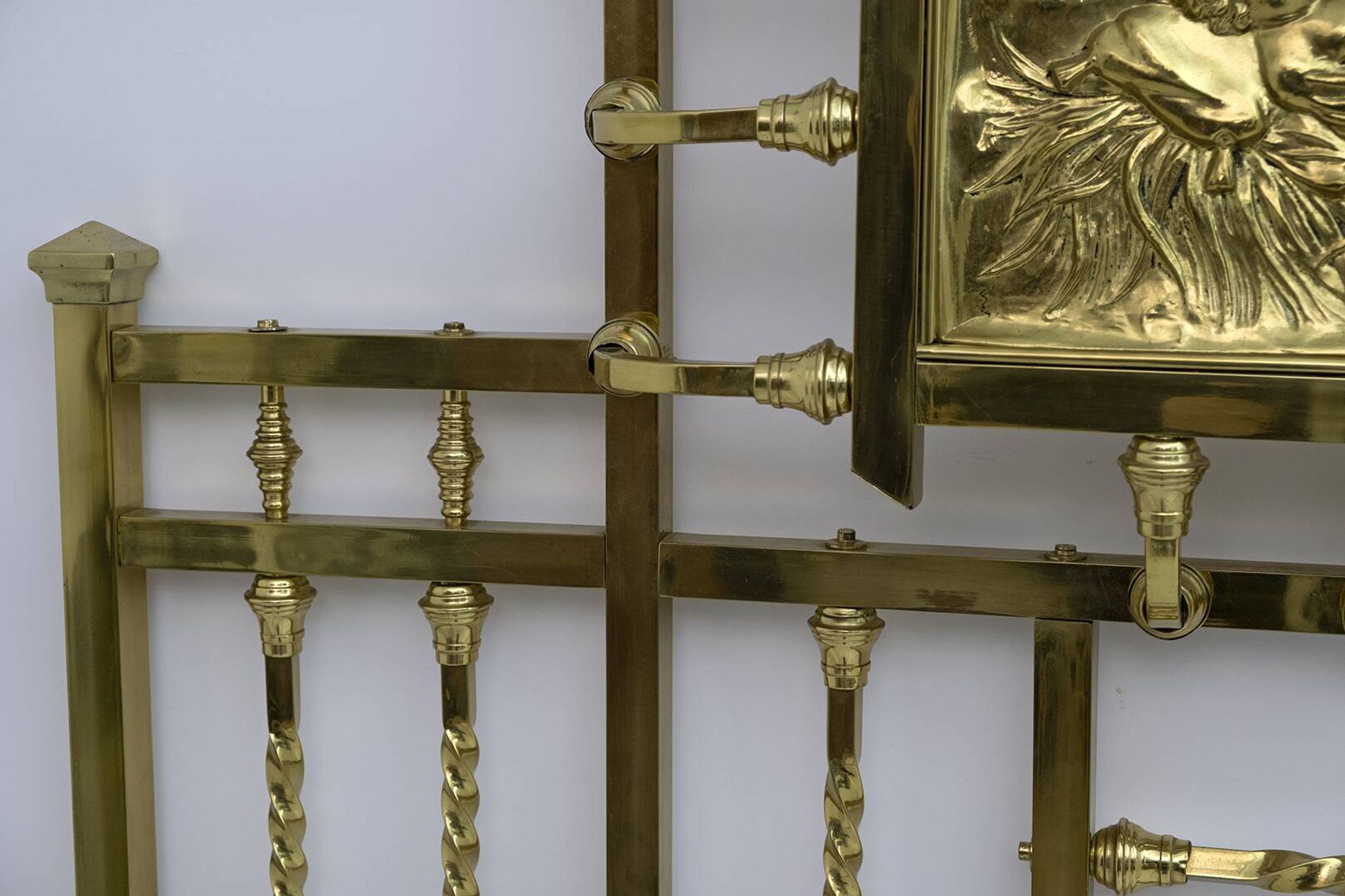 Art Nouveau Italian Brass Double Bed, Early 1900s