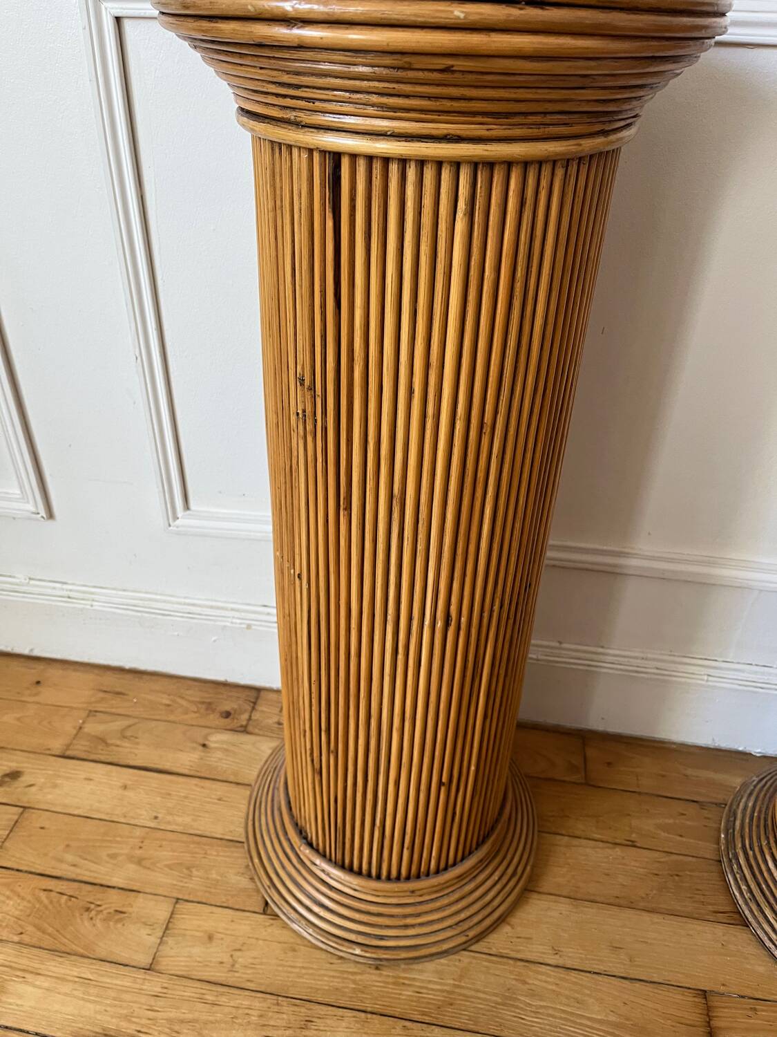 Pair of vintage rattan veneer columns