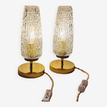 Duo of molded glass table lamps