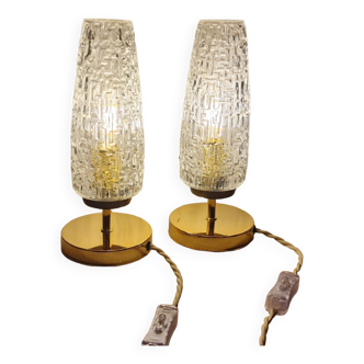 Duo of cast glass table lamps