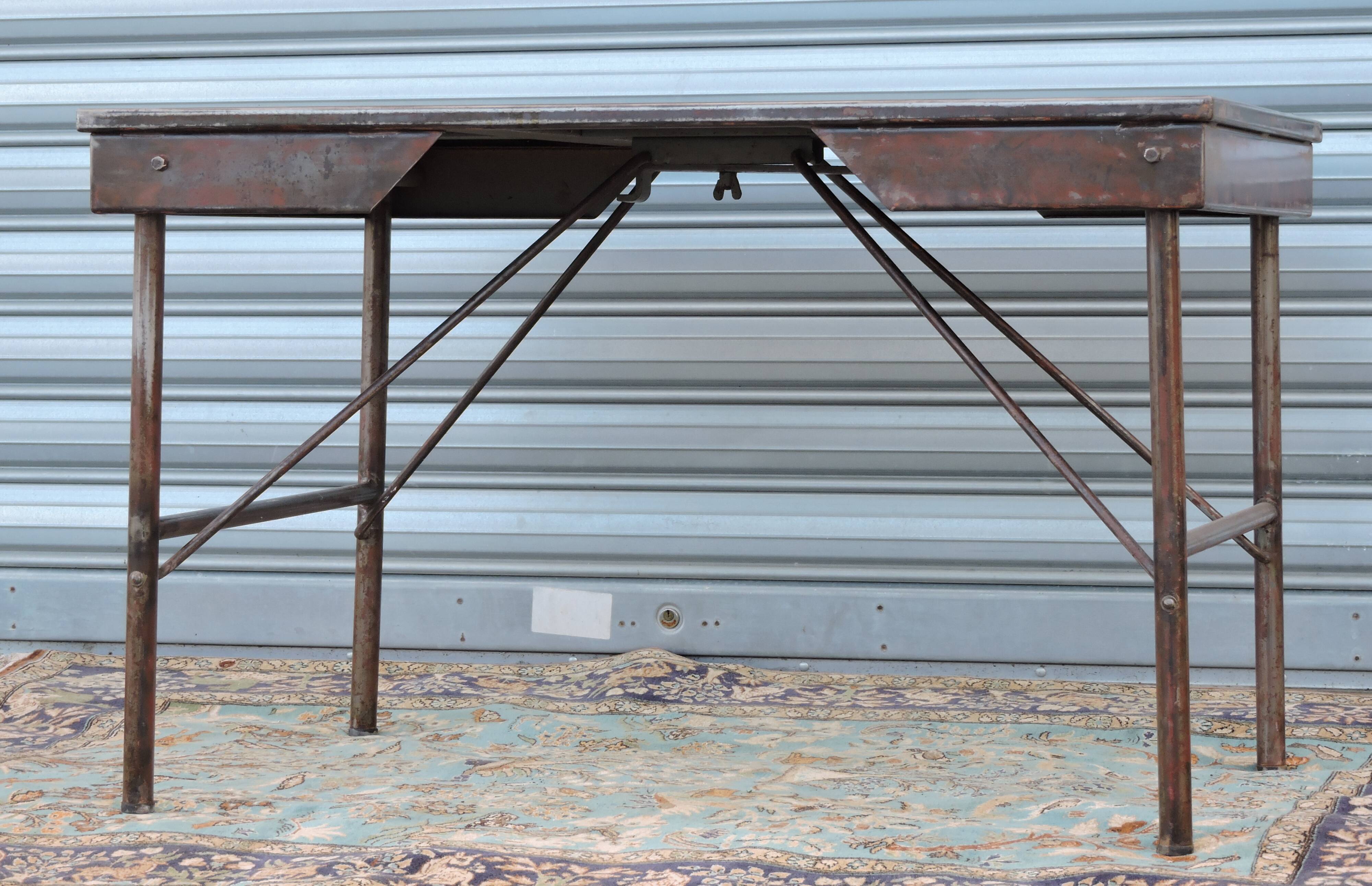 Former plumber folding workshop set restored industrial office table