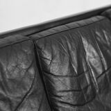 Mid-century modern black leather Scandinavian sofa, 1960s