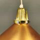 Copper hanging lamp with brass colored top and white inside lacquer.