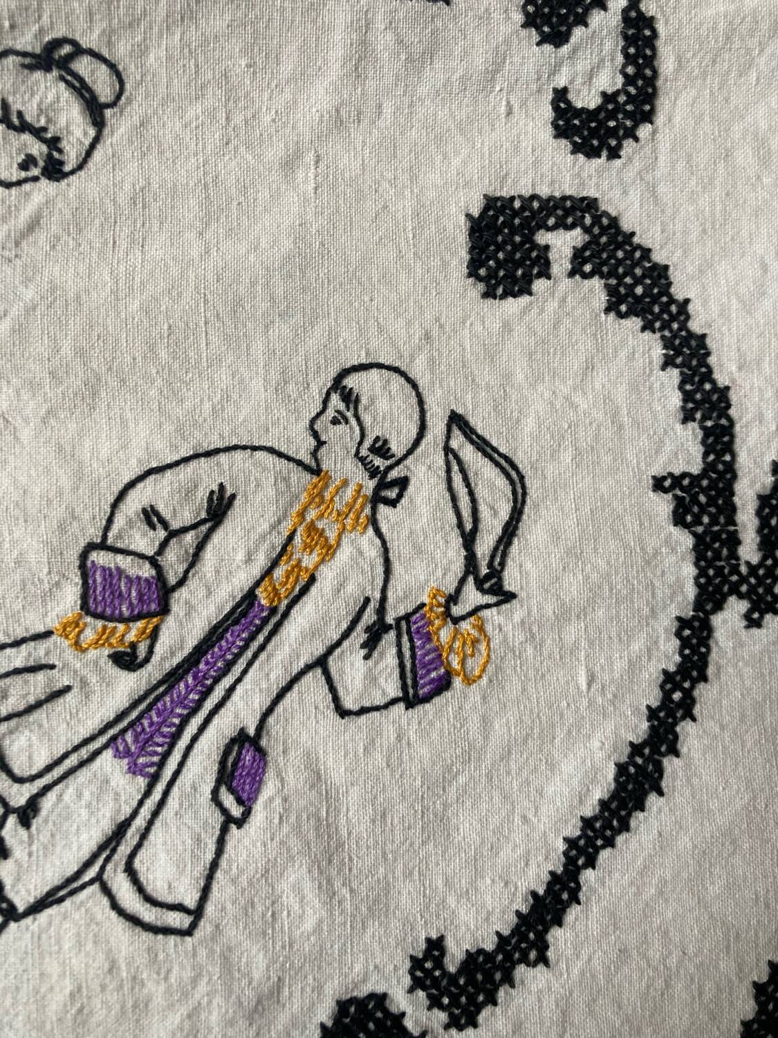 Old embroidered linen tablecloth 150x190