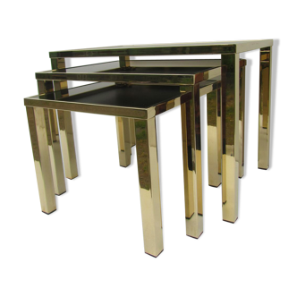 Belgo chrom plaqué d'or table basse gigognes, gold-plated nesting tables, 1970s, Set of 3