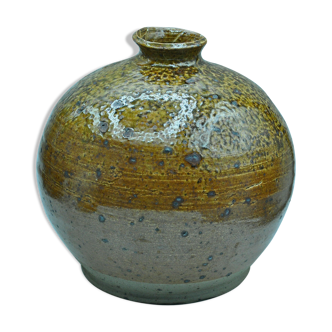 Vase boule oignon en grès pyrité signé