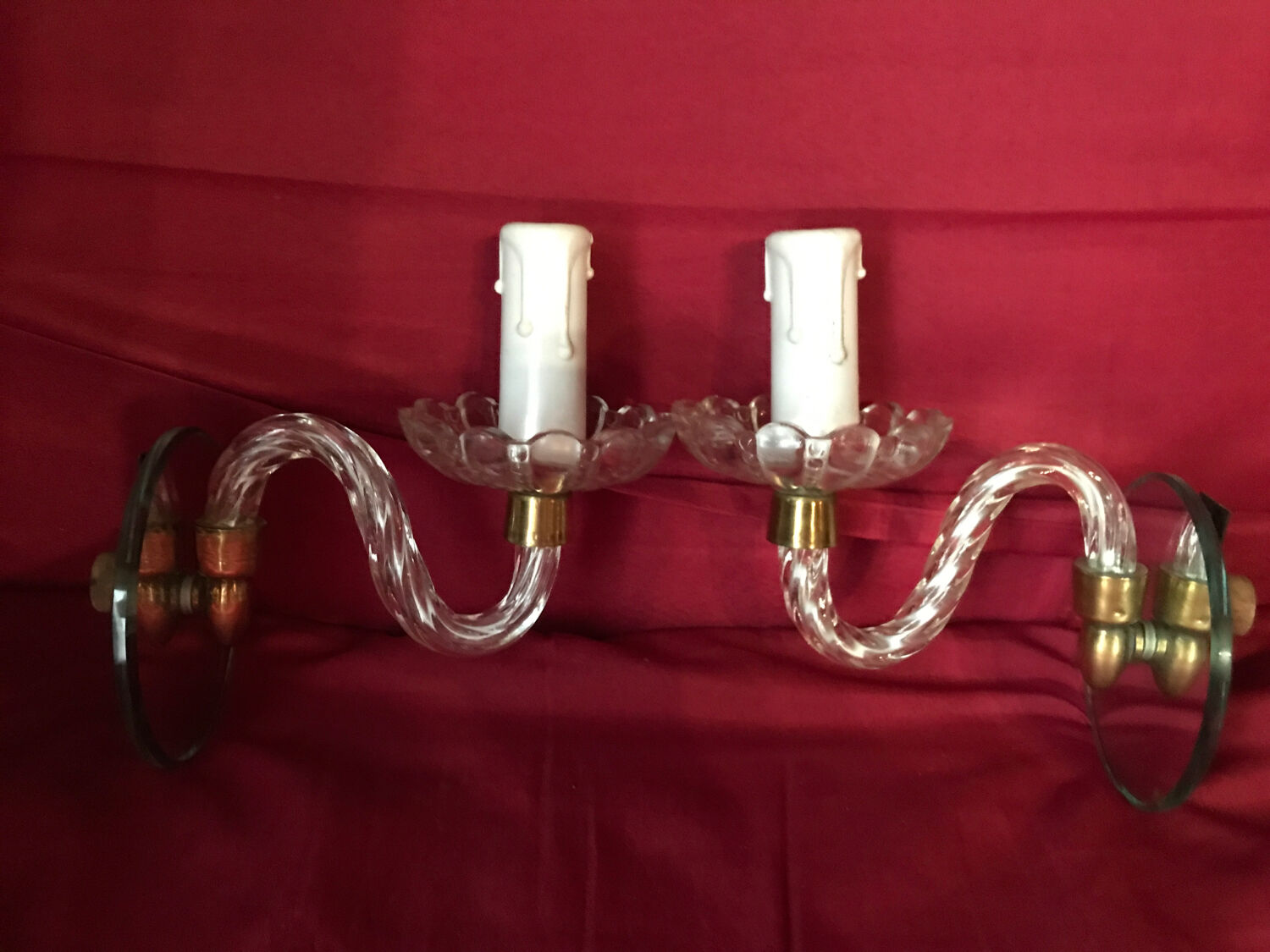 Pair of wall lights from the 1950s in murano glass