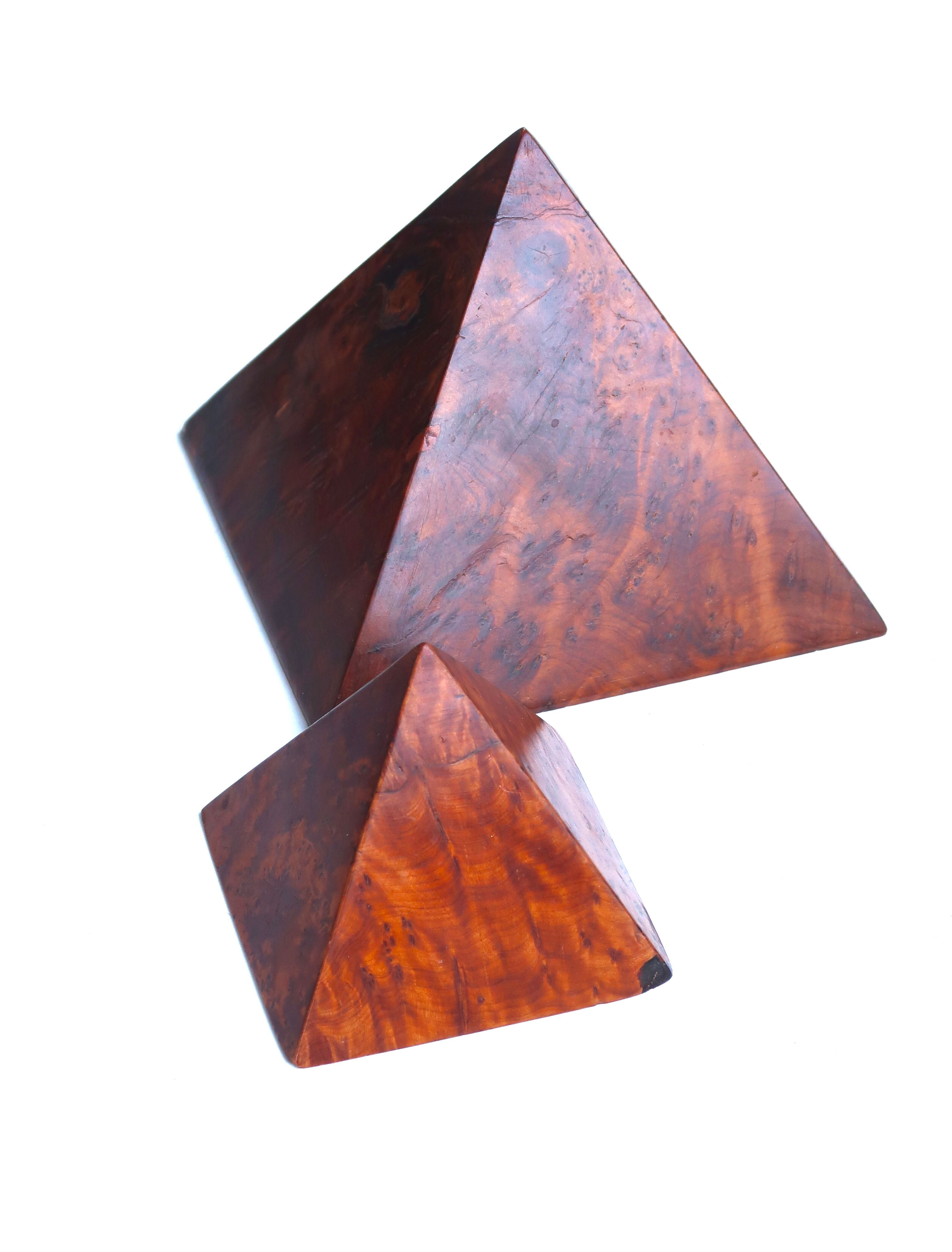 Two wooden pyramids with elm magnifying glass, 70s