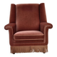 1970s, Danish highback armchair, salmon pink furniture velour, beech wood.