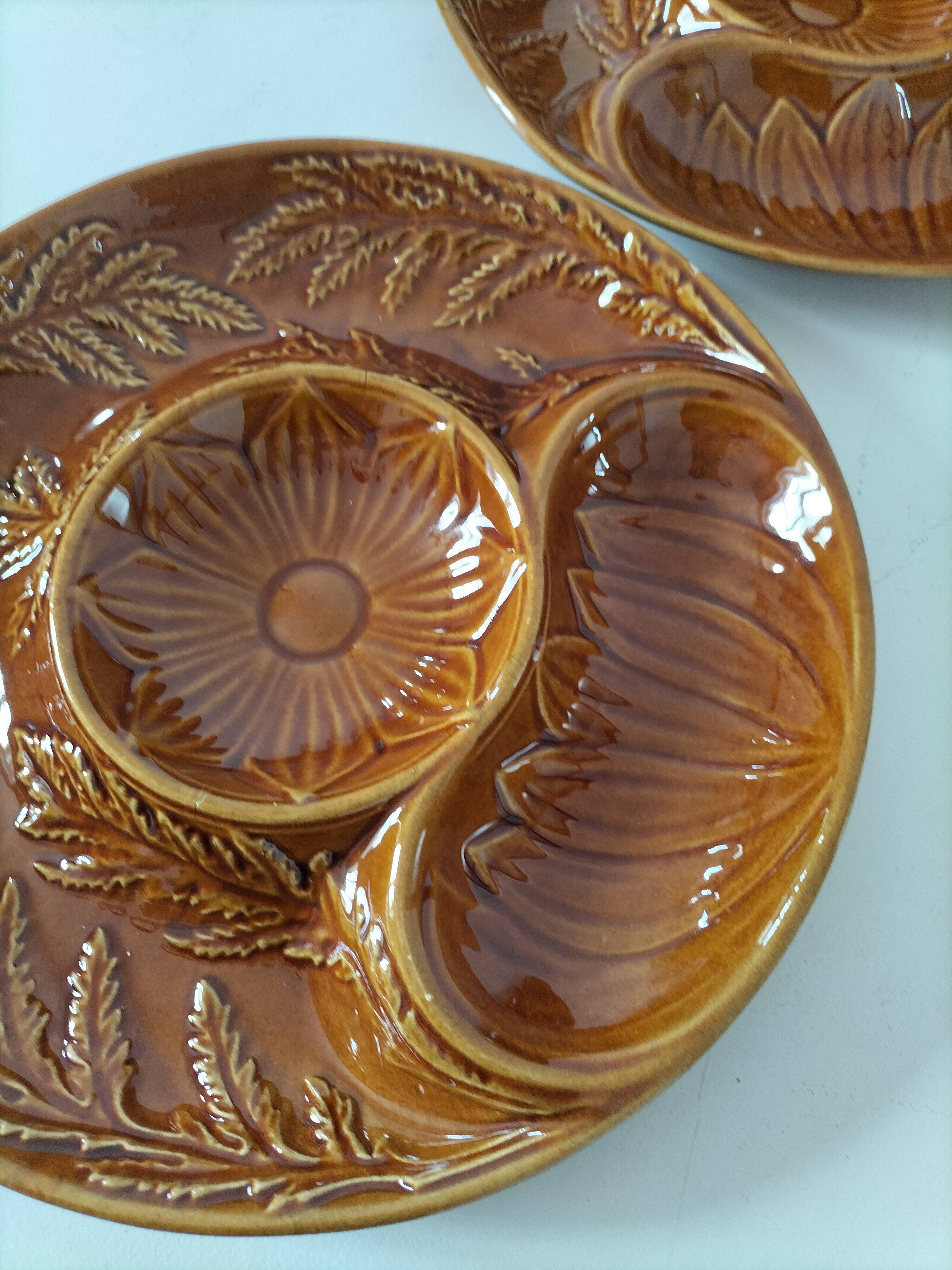 Trio of vintage Sela Portugal barbotine plates from the 60s