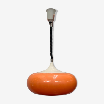 Adjustable Rolly pendant light in orange plastic from the 70s