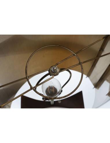 1970s brass and wood table lamp