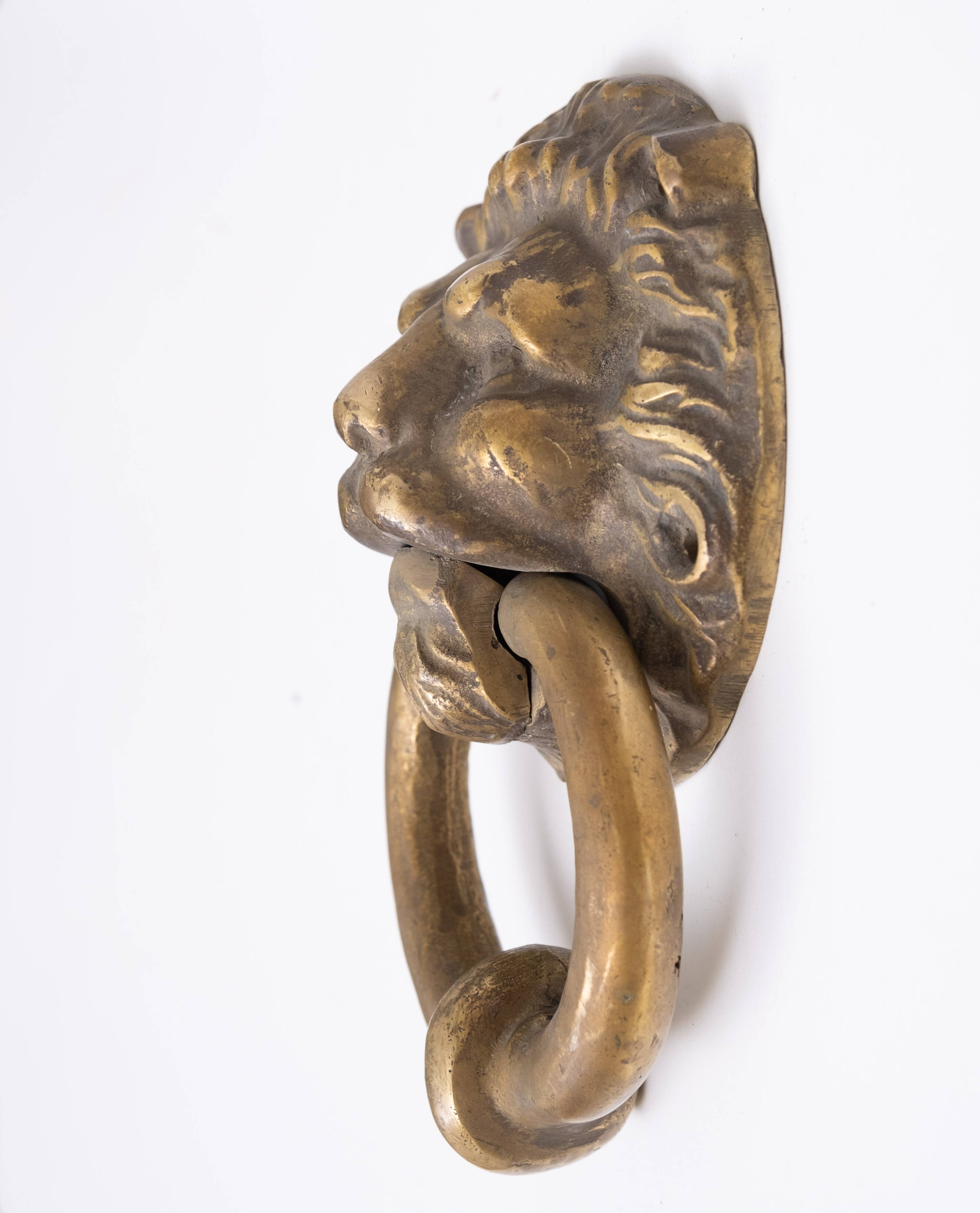 Gilded Bronze Lions head Door Knocker . Early 20th Century Hollan