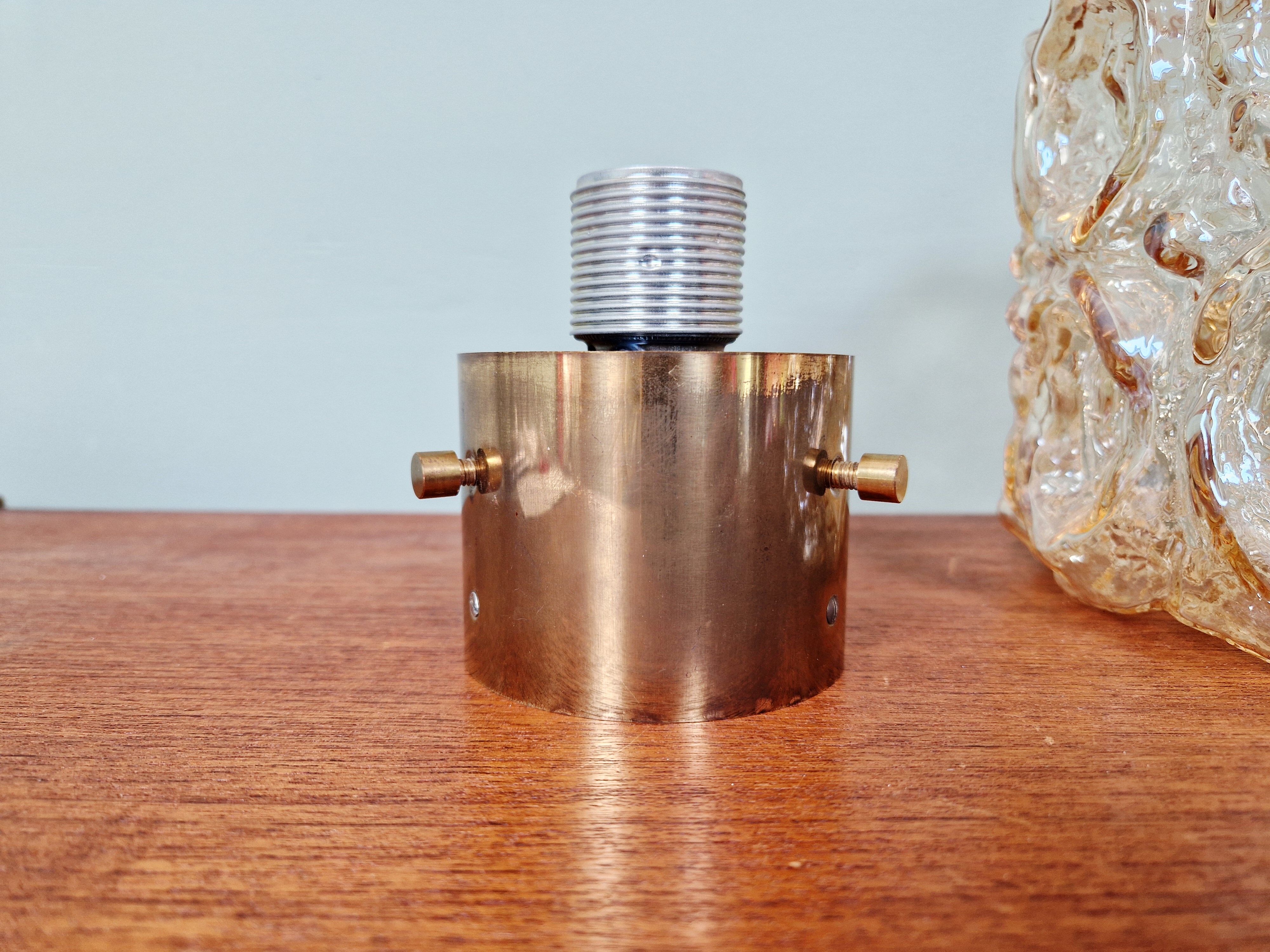 Brass and amber textured glass ceiling light, design by Helena Tynell, Limburg.