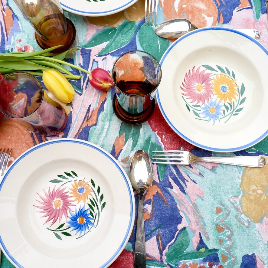 Lot 6 hollow flower plates model "Rustic" Sarreguemines