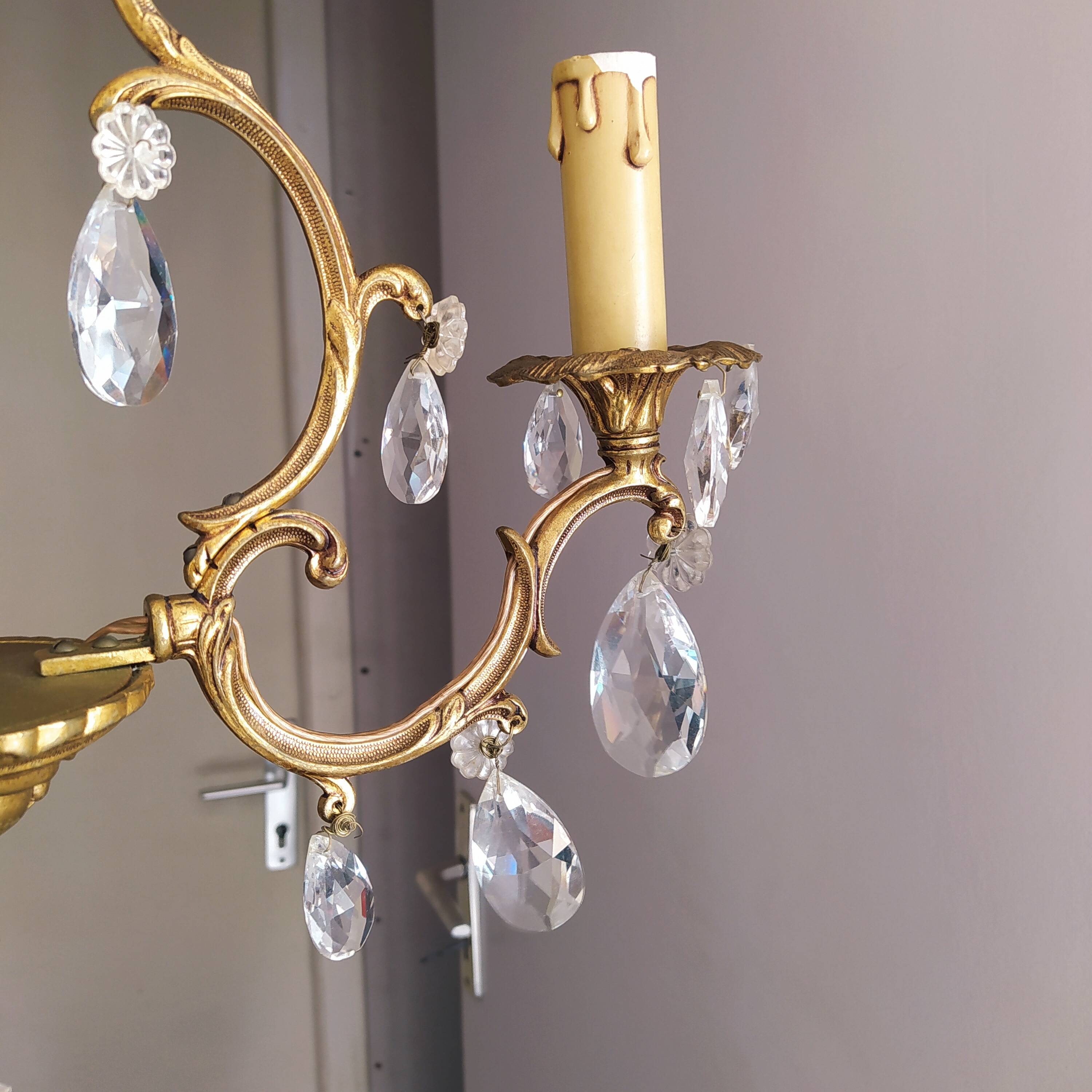 Louis xv bronze chandelier with crystal pendants 3 lights