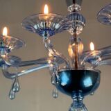 Blue murano glass venetian chandelier, 8 light arms