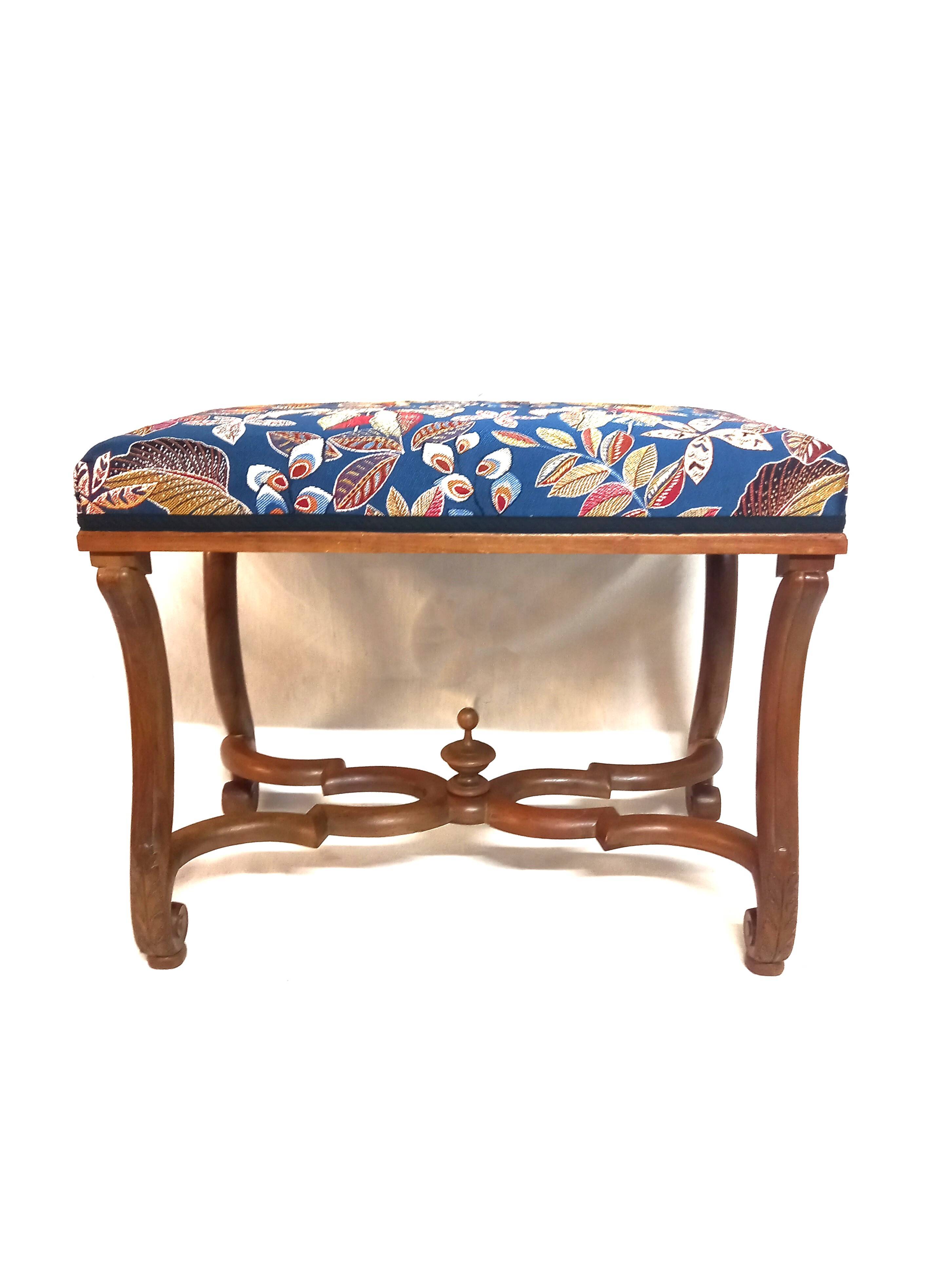 Colorful Louis XIV Style Bench with Sheep Bone Base