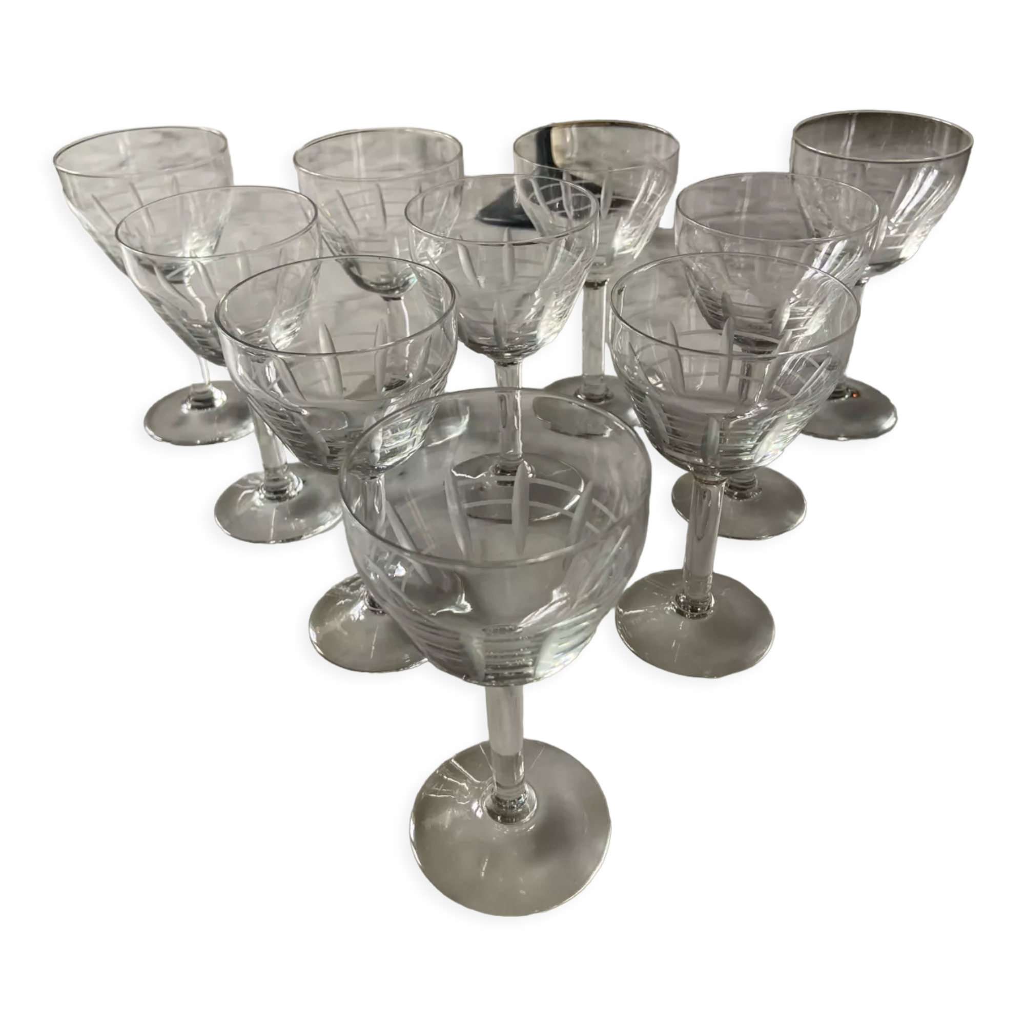 Set of 10 Deco art wine glasses