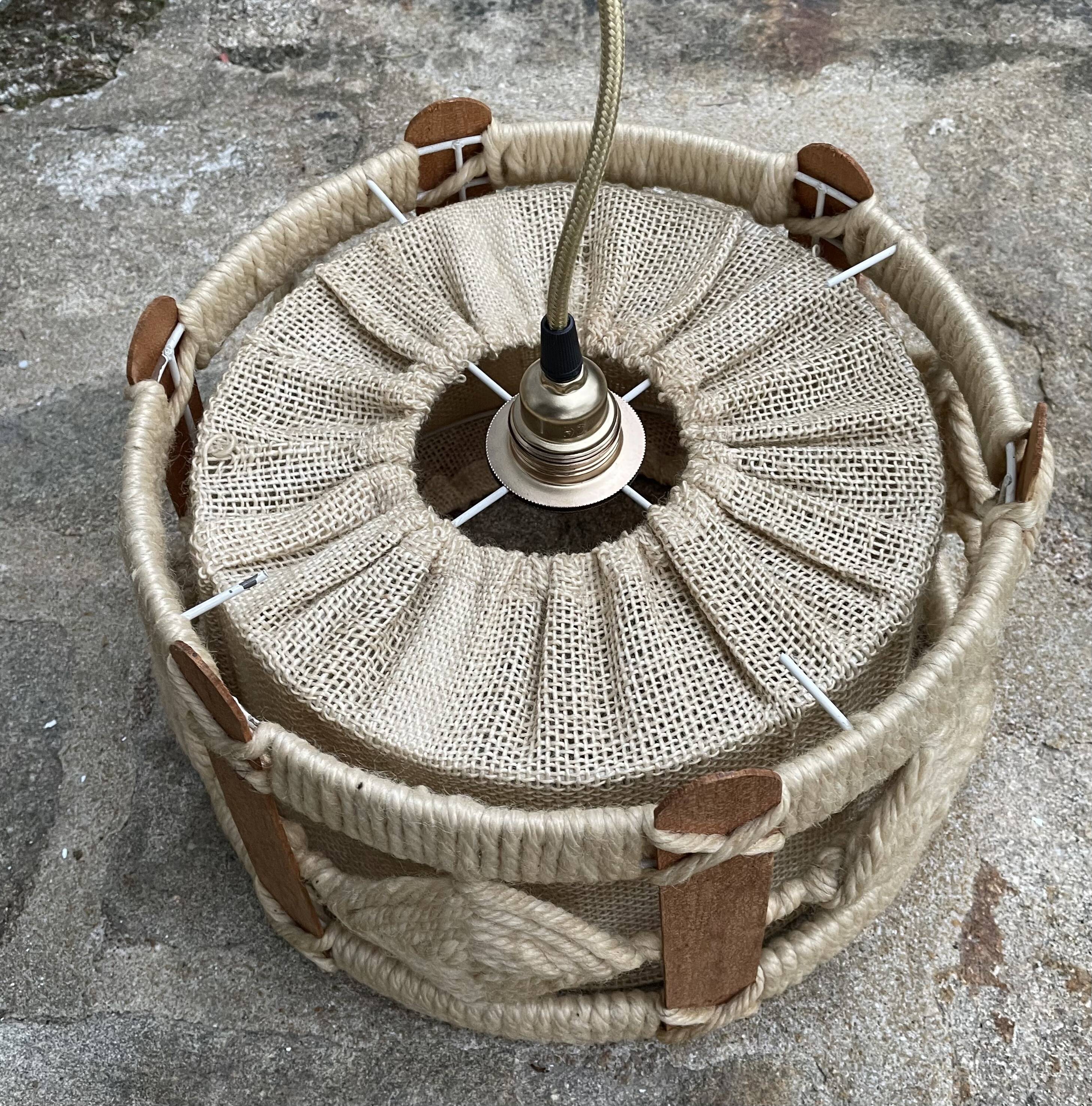 Scandinavian style jute and wood pendant light