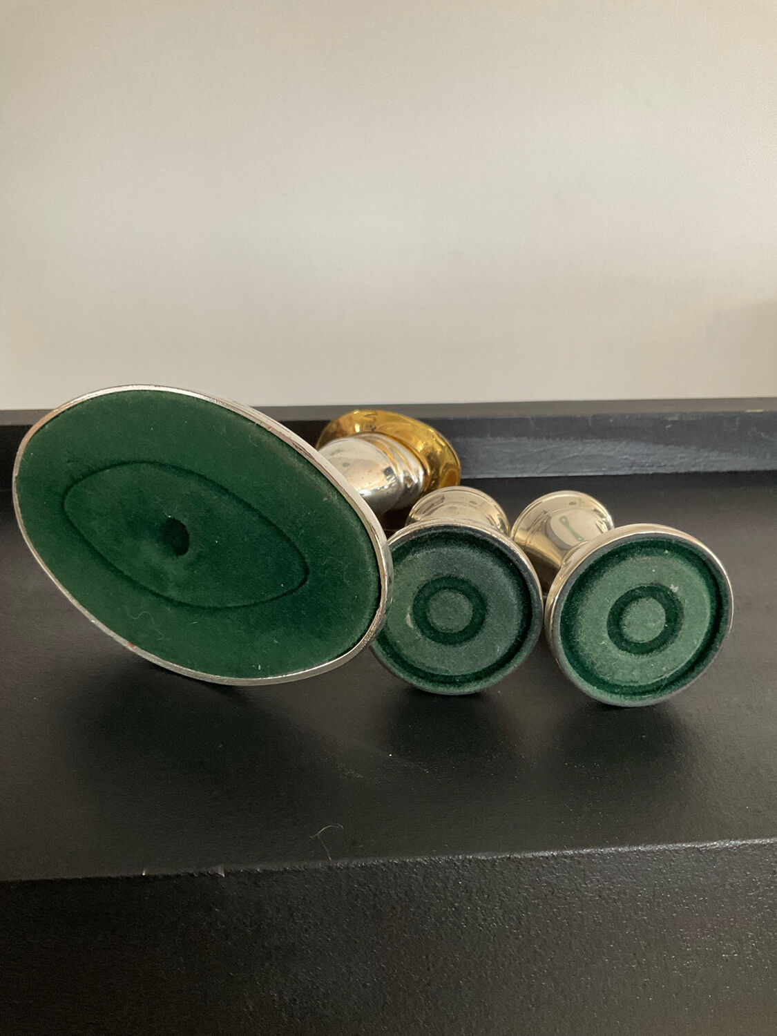 Trio de bougeoirs vintage en métal argenté et doré années 70