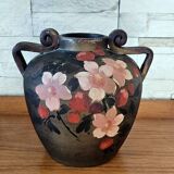 Sculptural vase signed Louis Giraud, Vallauris, hand-painted floral decoration.