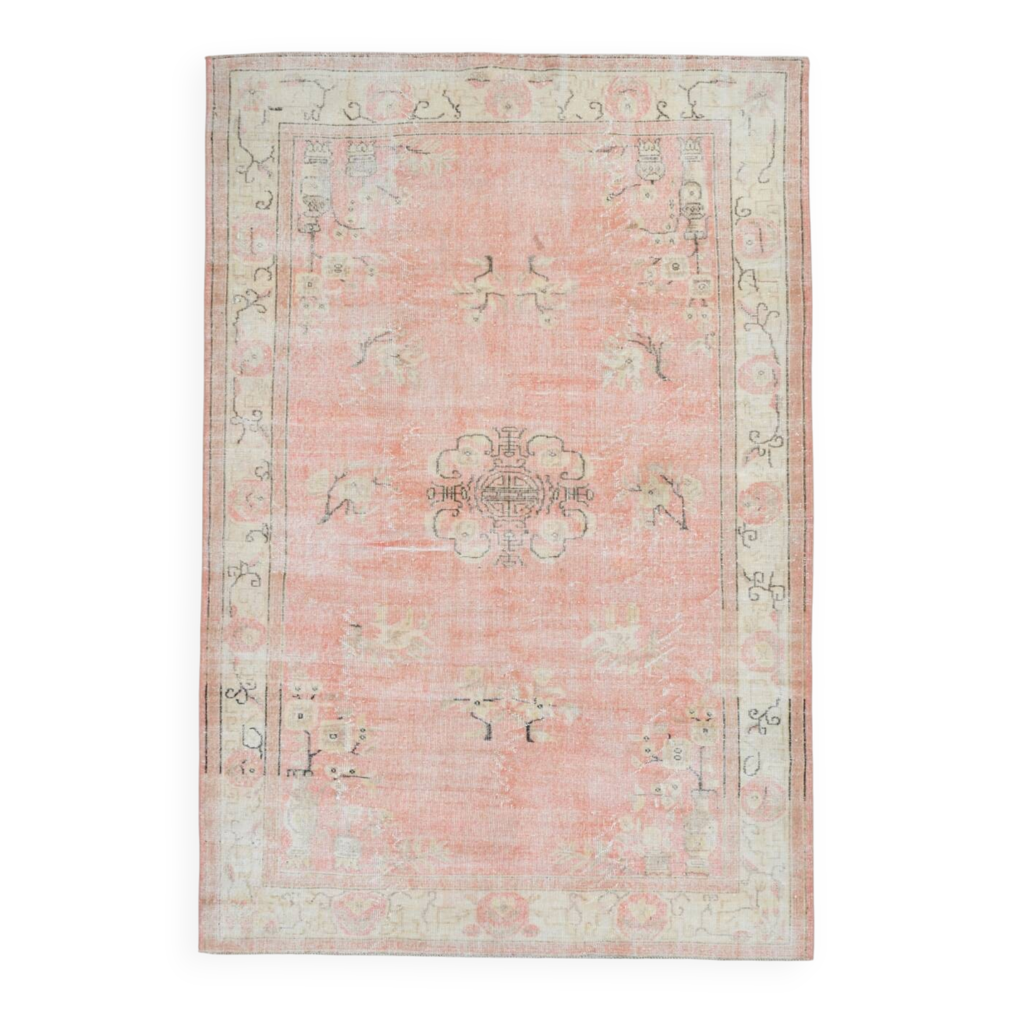6x9 Turkish Soft Pink Bordered Vintage Rug, 191x282Cm