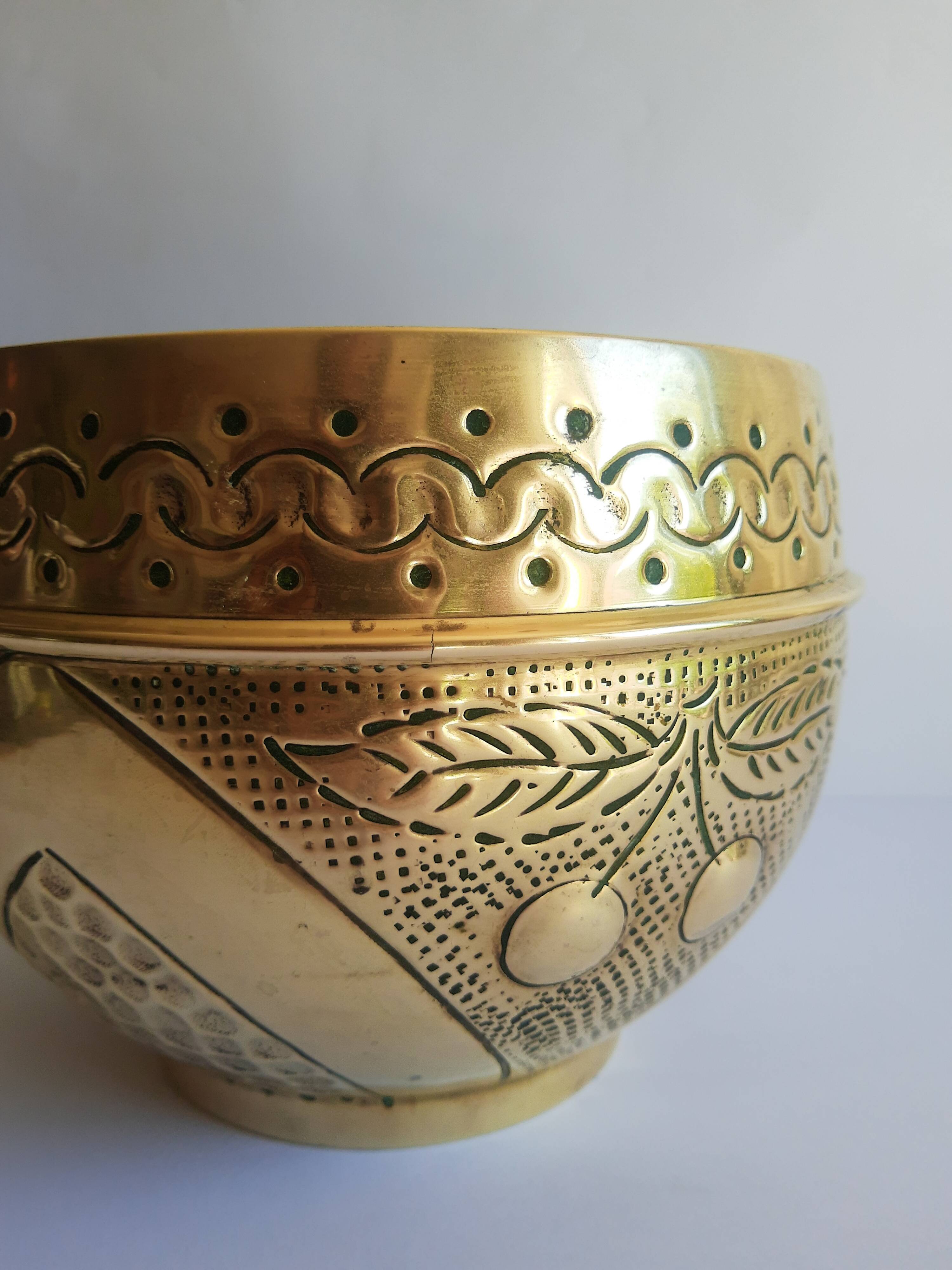 Old vintage brass cherry cache pot
