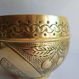 Ancien cache pot laiton cerises vintage