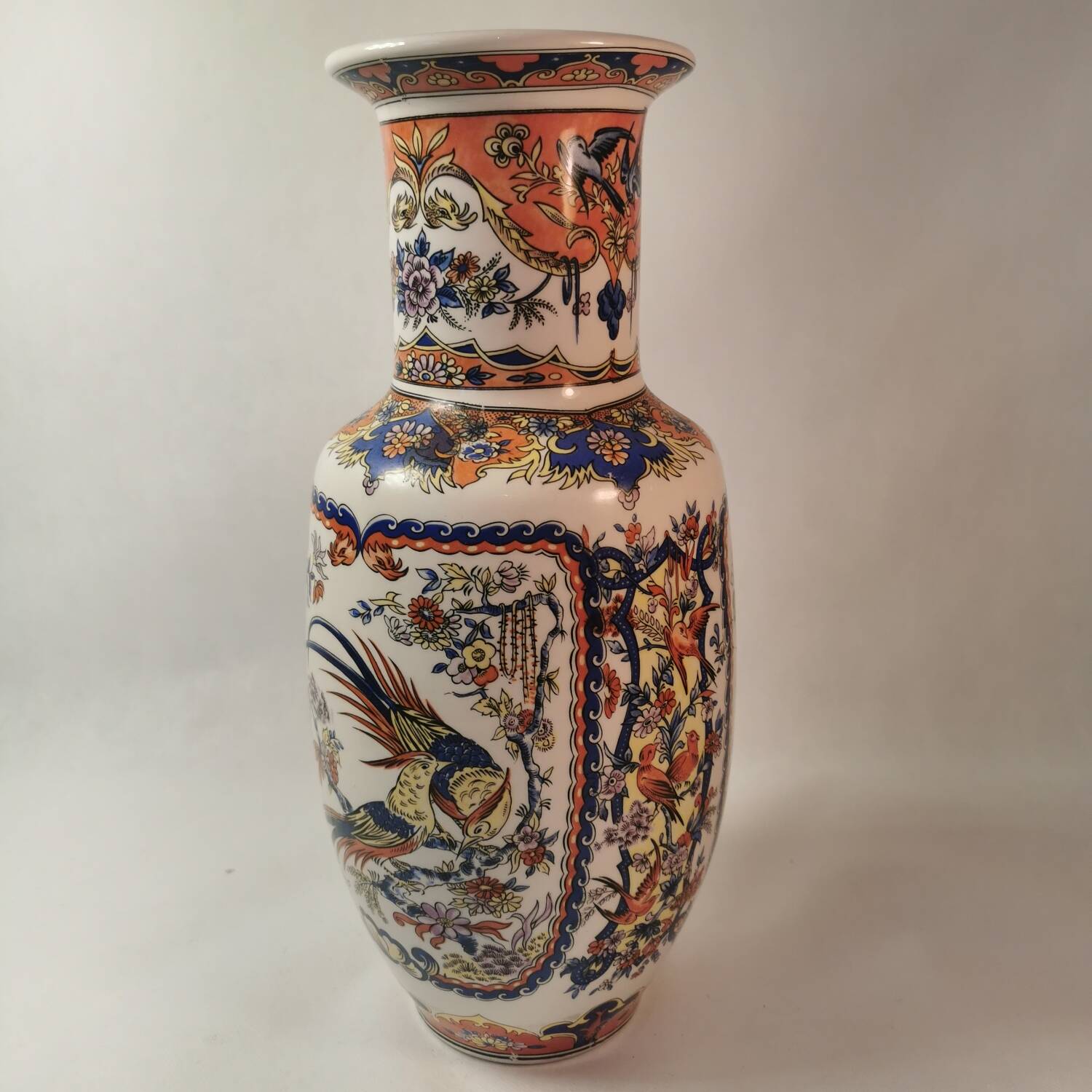 Jp derevia, ceramic vase with pheasants, signed at the bottom