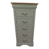 Chiffonnier style Louis Philippe, entièrement restauré sublimé vert de gris
