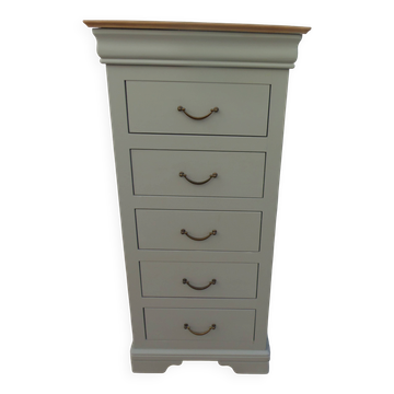 Louis Philippe style chest of drawers, fully restored in a sublime grey-green.