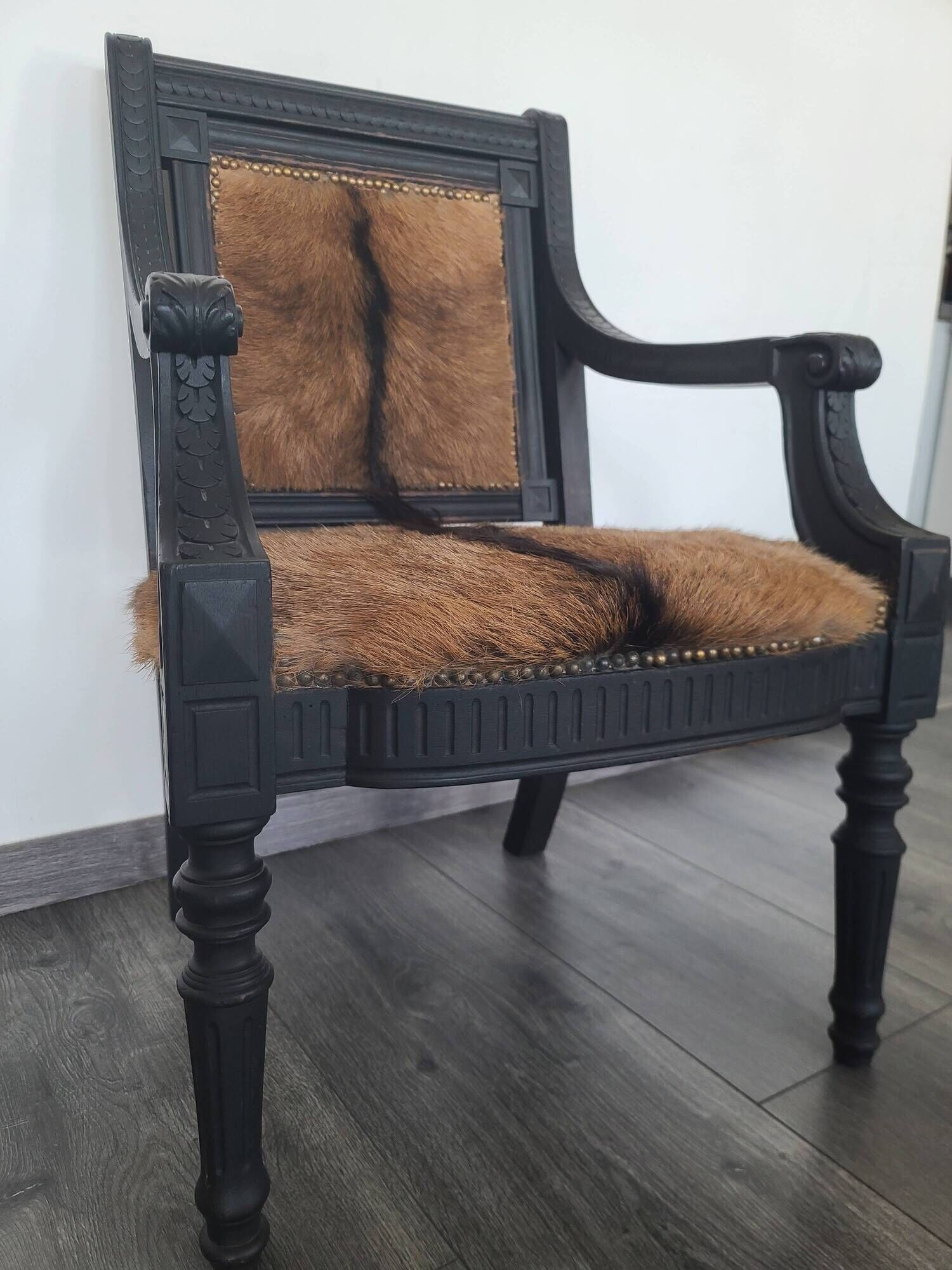 Louis XVI style Jacob armchair in genuine goatskin