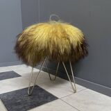 Yellow Angora sheep skin stool 1960s