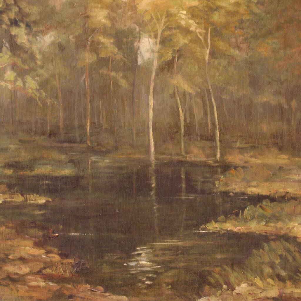 Tableau italien signé et daté 1939 paysage boisé