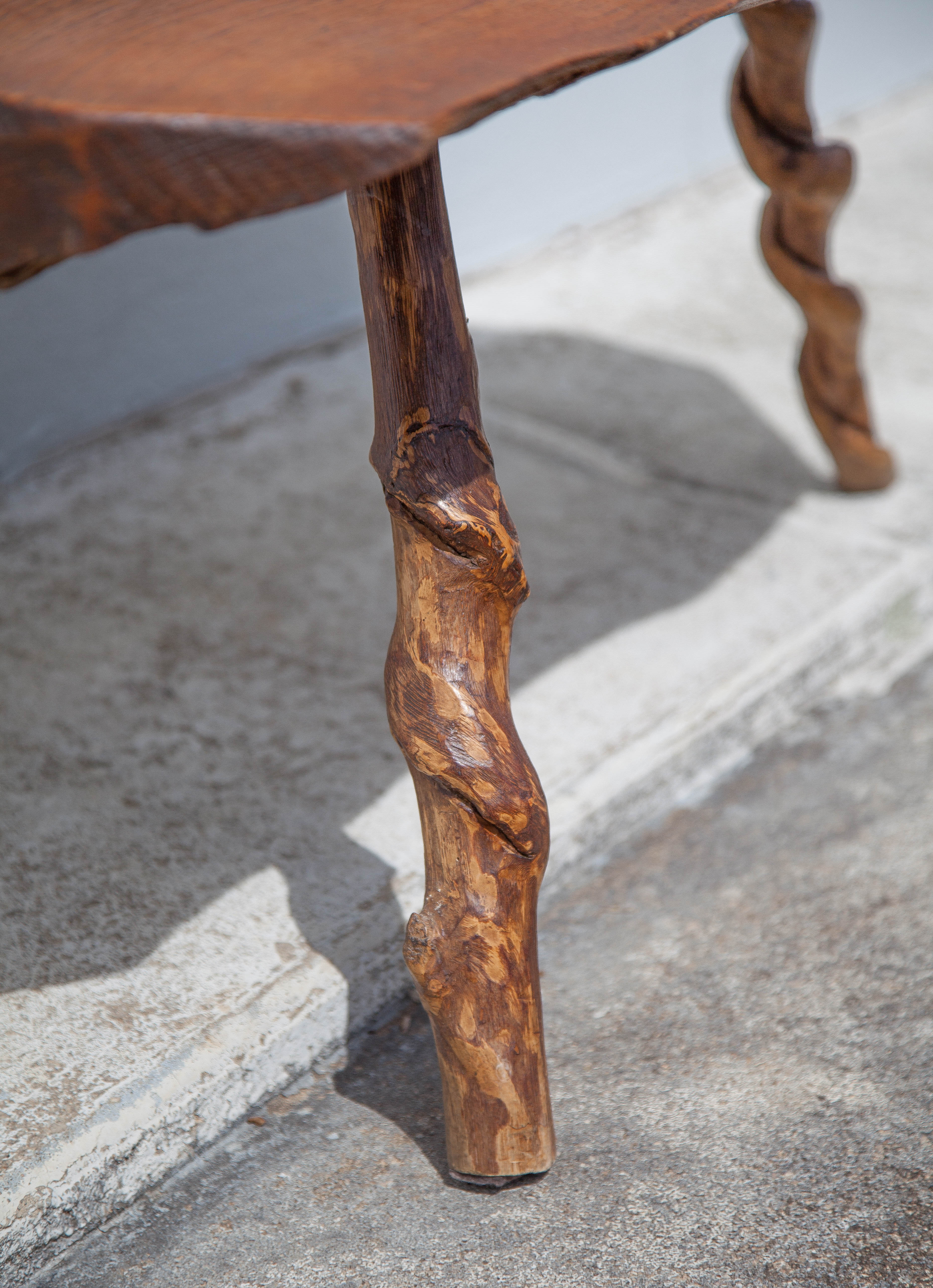 Tripod wood table, root table, natural wood table, vintage coffee table, brutalist