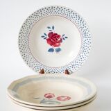 Set of 4 mismatched Digoin Sarreguemines floral soup plates