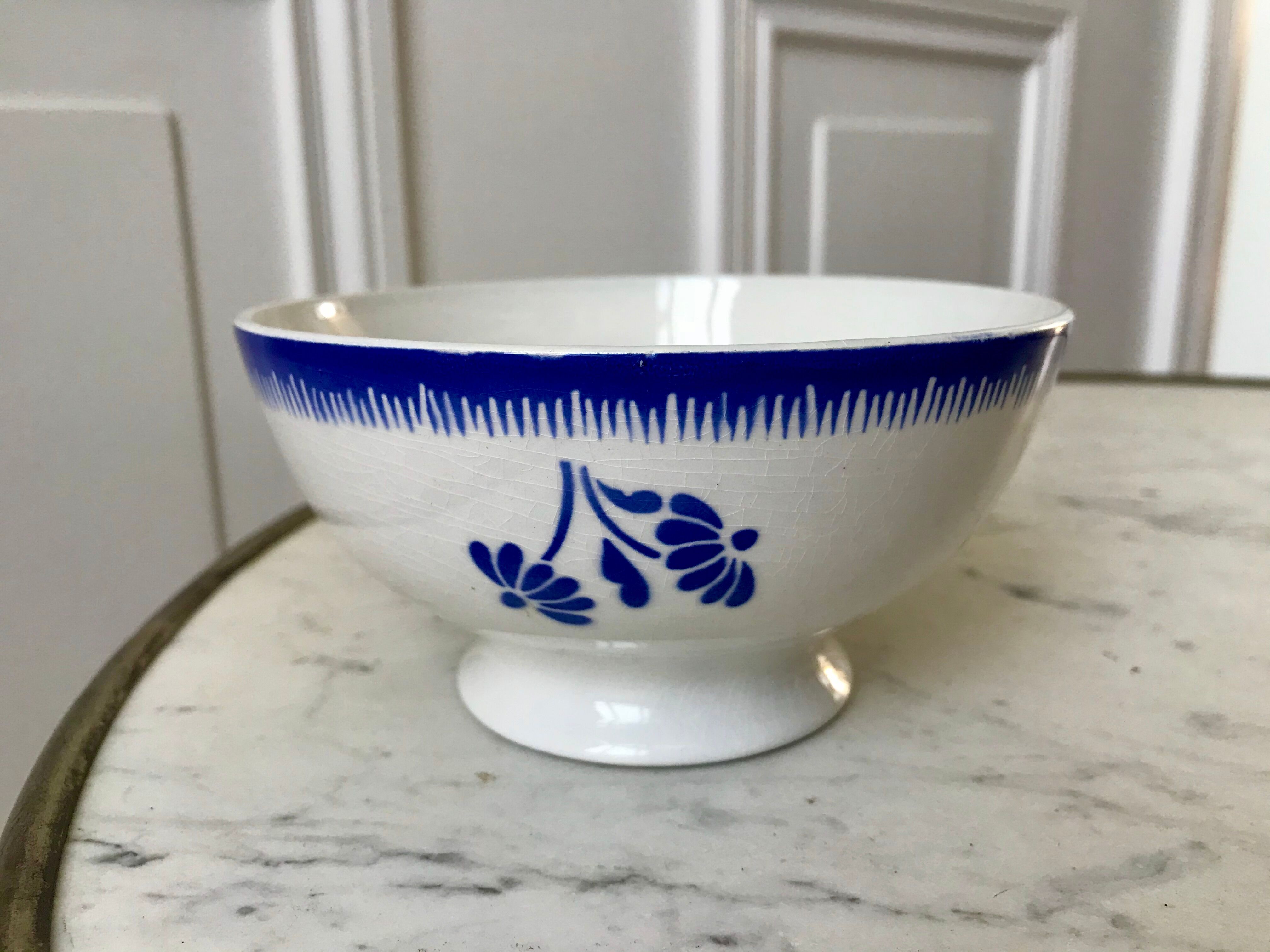 bol en faïence FB Badonviller bleu années 30-40