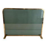 Single Panel Fire Screen in Tinted Green Glass with Brass Frame