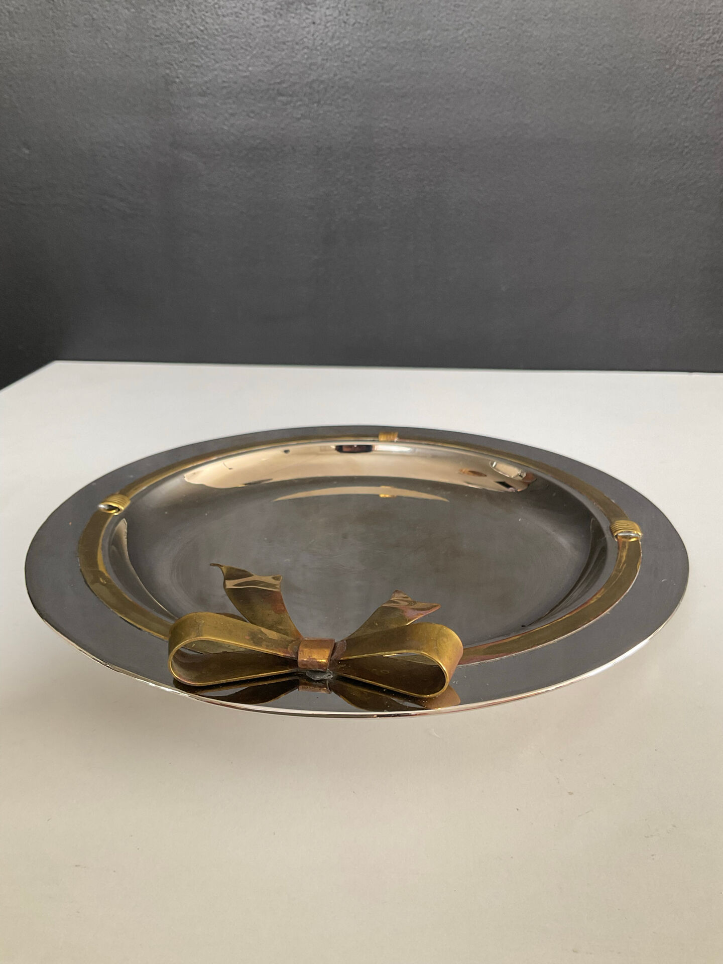 Vintage metal chrome and brass pocket tray