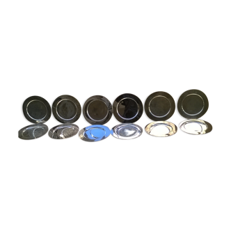Series of saucers plates in silver metal