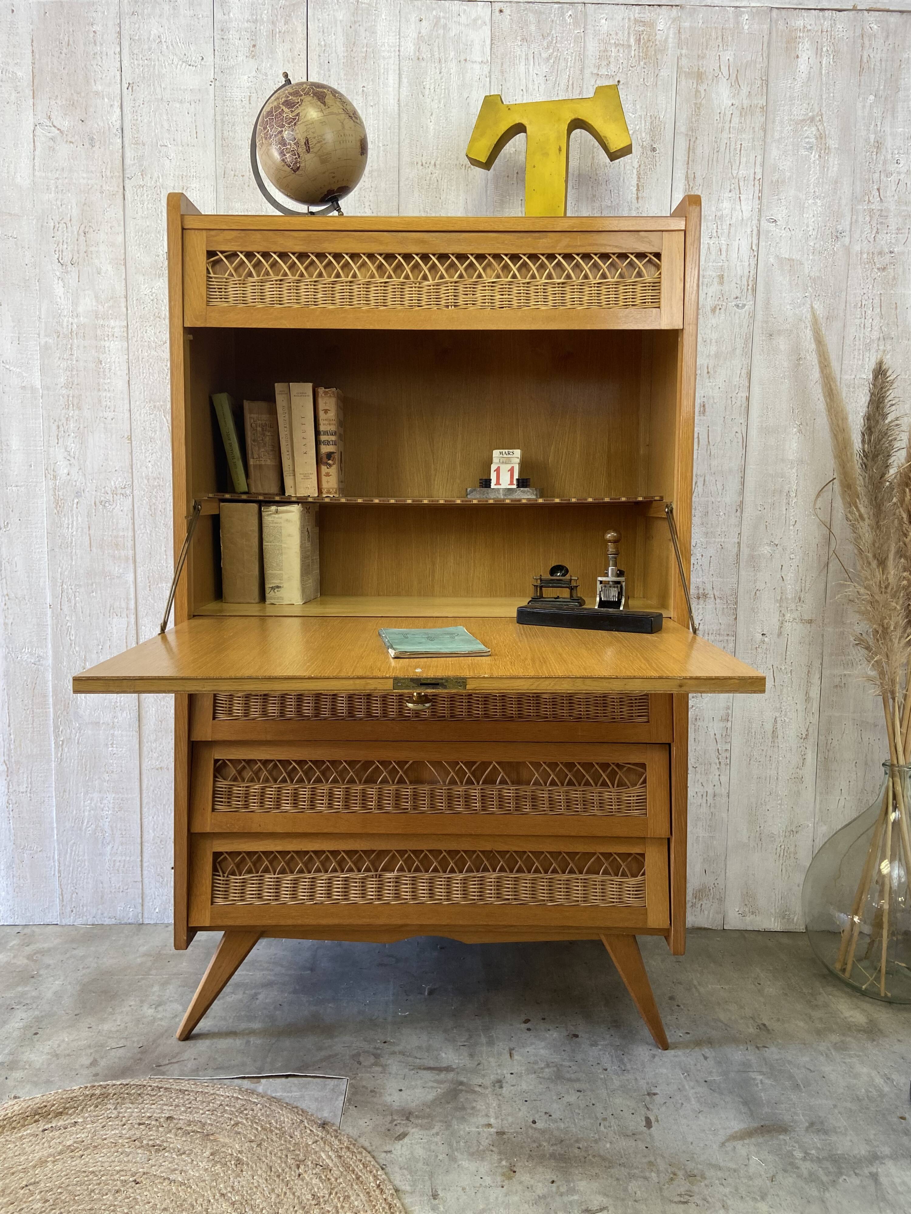 Vintage wood/wicker secretary