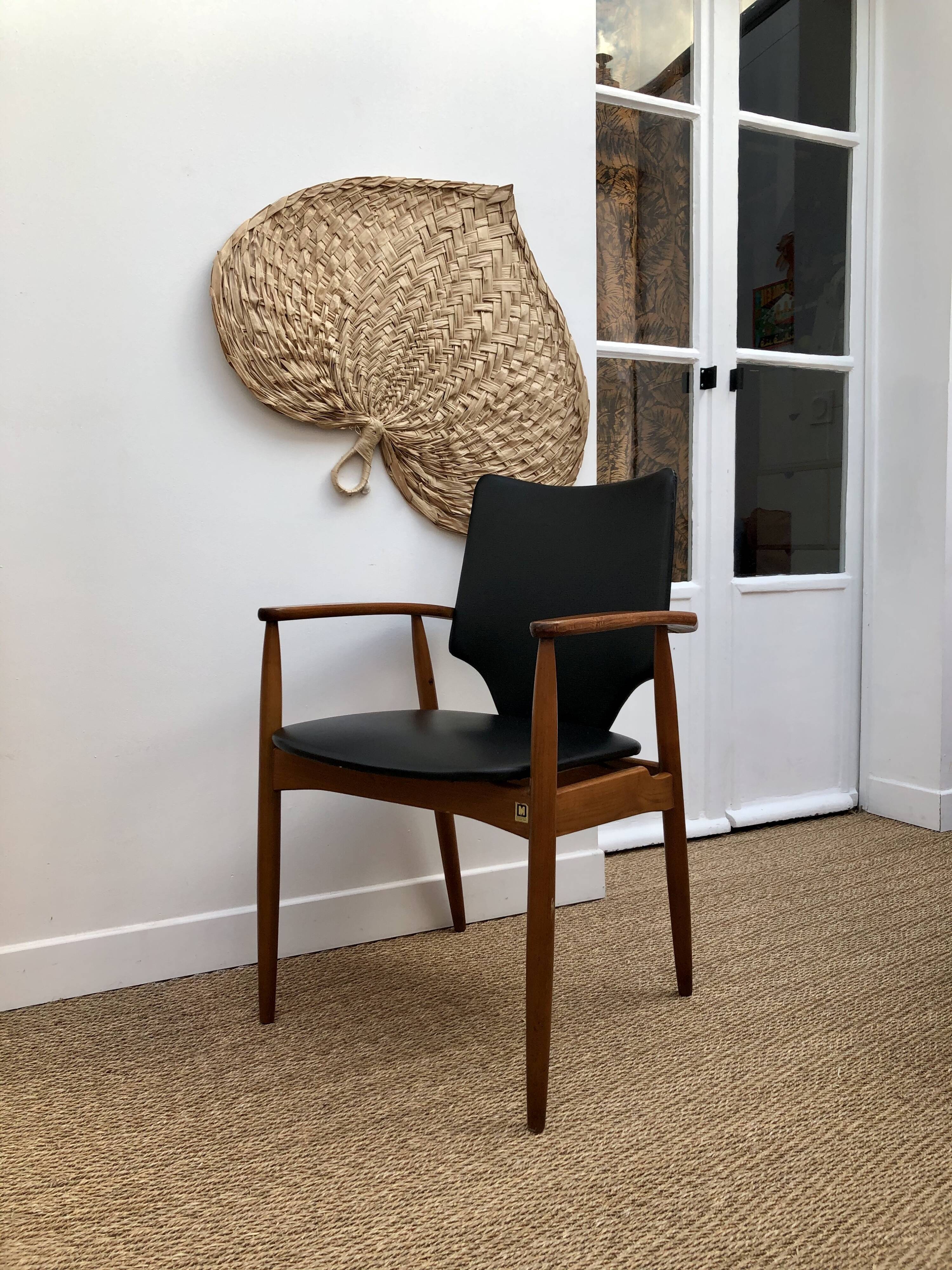 Teak and black vinyl chair 1960s