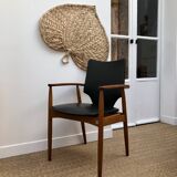 Teak and black vinyl chair 1960s
