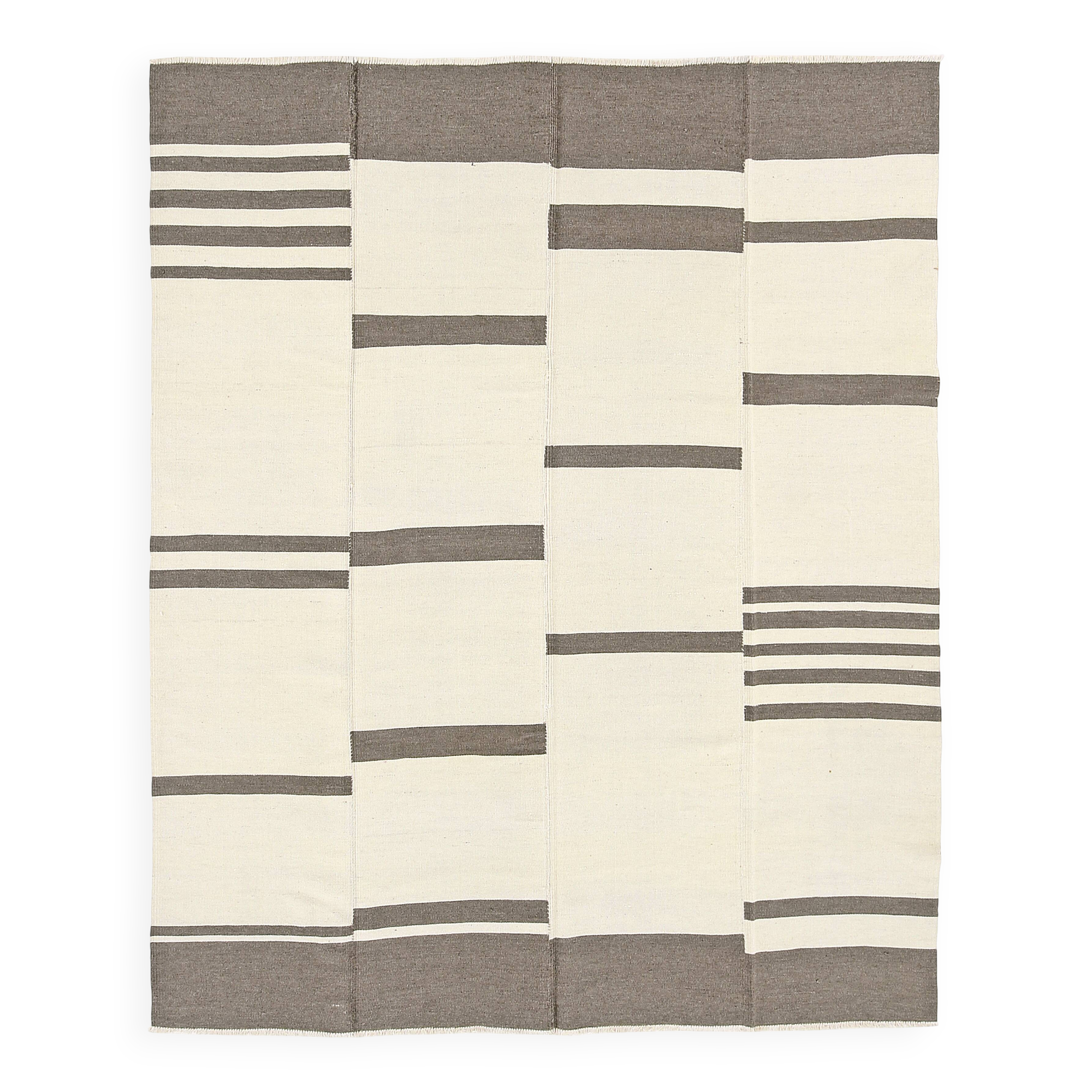 7x9 Cream Gray Handmade Comtemporary Kilim Rug, 225x276Cm