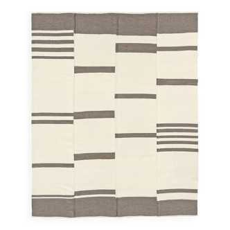 Tapis Kilim contemporain fait main gris crème 7x9, 225x276 cm