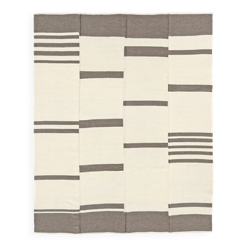 7x9 Cream Gray Handmade Comtemporary Kilim Rug, 225x276Cm