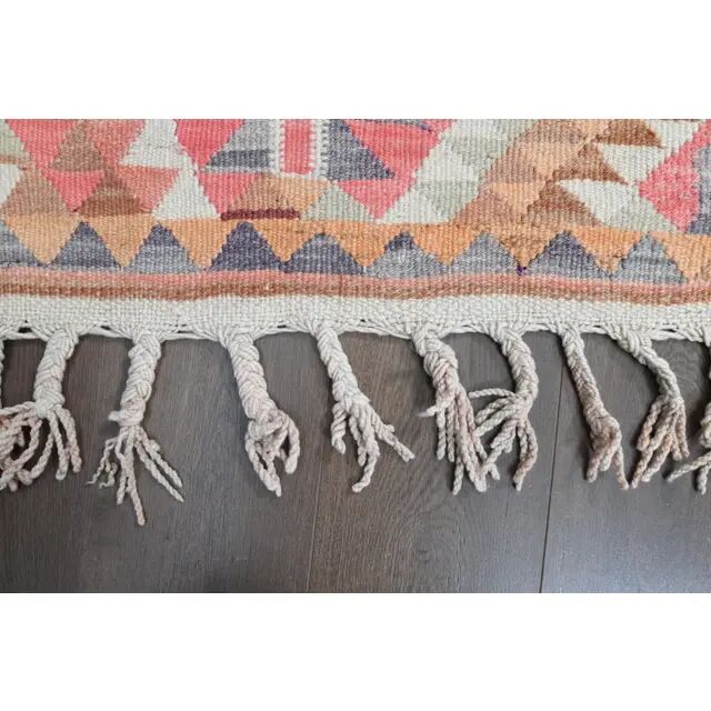 Orange Pink Turkish Oushak Vintage Handmade Wool Runner Rug  100x290
