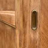 Vintage wardrobe with compass legs in raw wood, sliding doors, 1960s